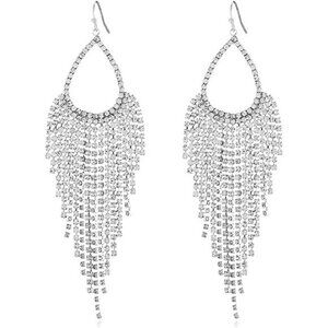 ✨ Gold-Toned Cubic Zirconia Dangle Earrings | Elegant Long Statement Style ✨